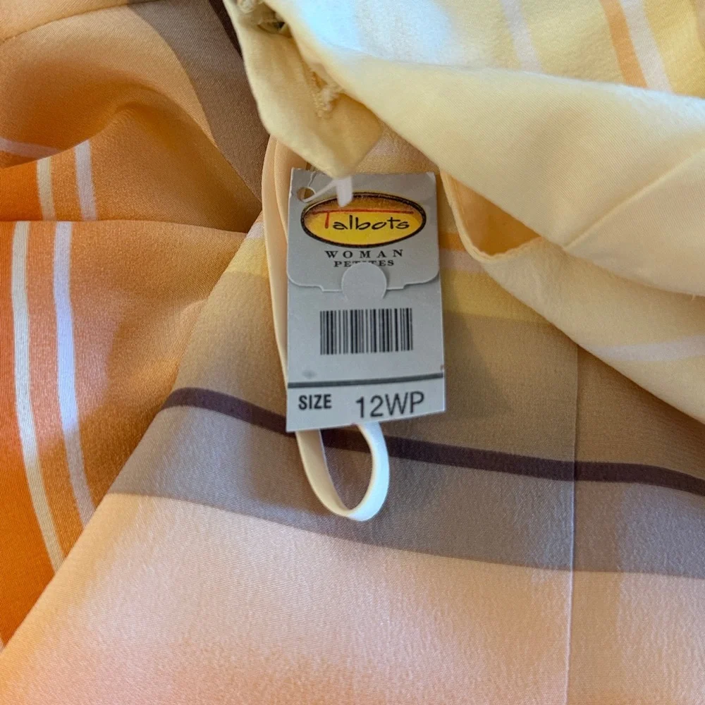 Talbots Women's 100% Silk Fully Lined Skirt Yellow/Orange/Brown Size 12W NWT